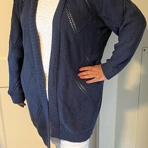 Navy Blue Women's Open-Front Sweater